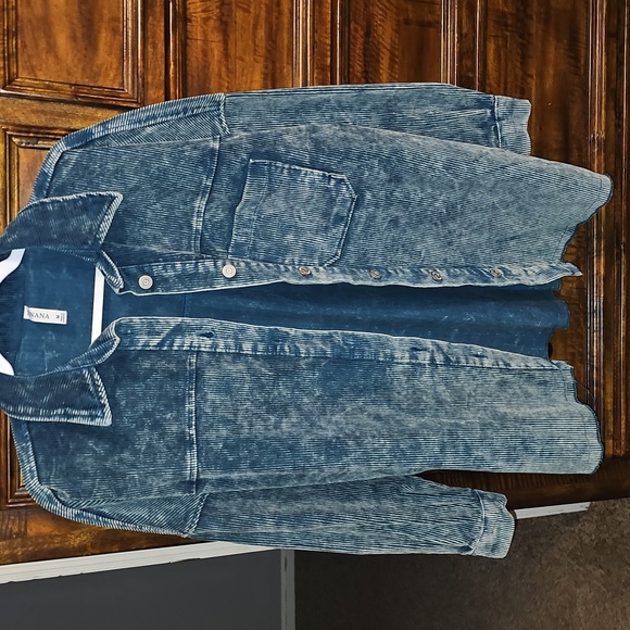 ZENANA Nwots womens Sz Medium Teal Blue Mineral Washed Corduroy Shacket!! - Picture 7 of 8